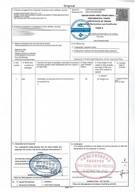 Certificate of Origin Certificate of Origin